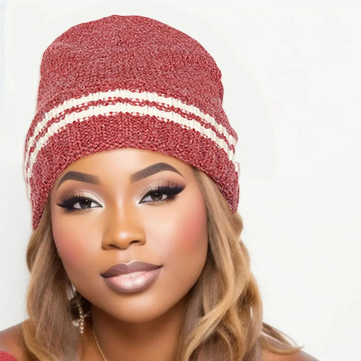Stay Cozy and Stylish with Our Women's Stripe Knit Beanie