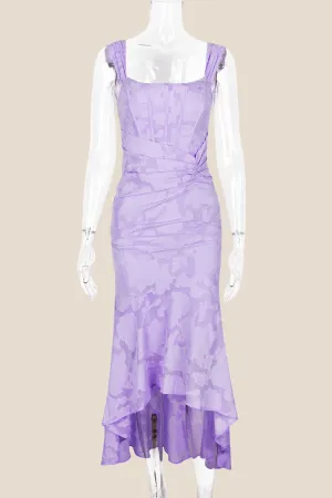 Straps Lilac Lace Ruched Mermaid Long Dress