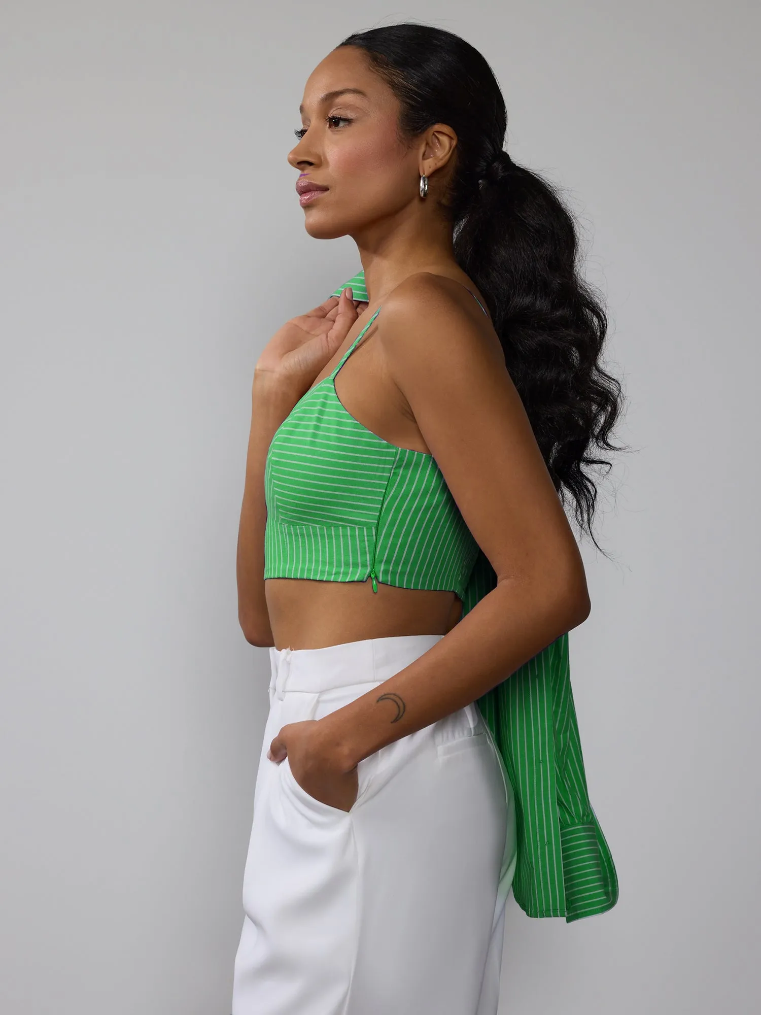 Striped Poplin Crop Top