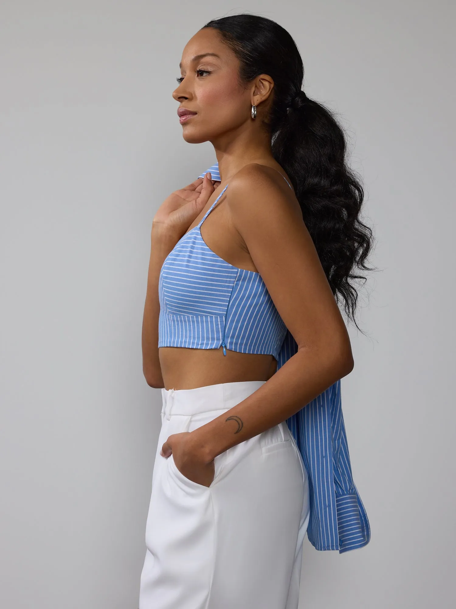 Striped Poplin Crop Top