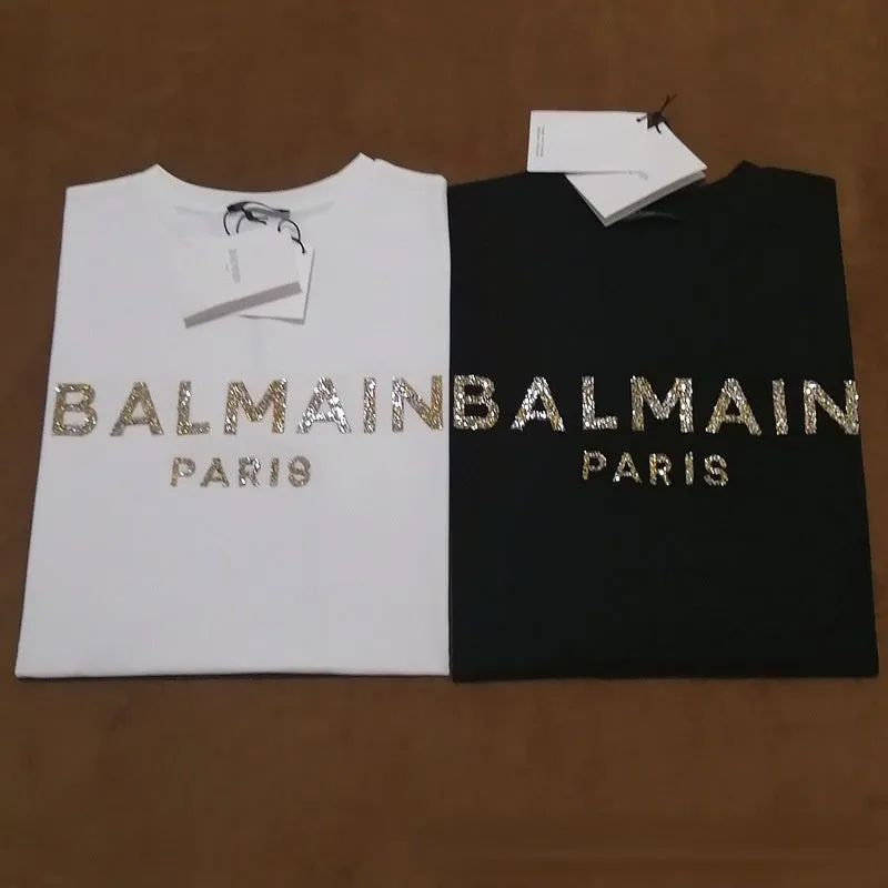 T Shirt Balmain Rhinestone Letter Straight T-shirt Women's Short Sleeve Sleeve