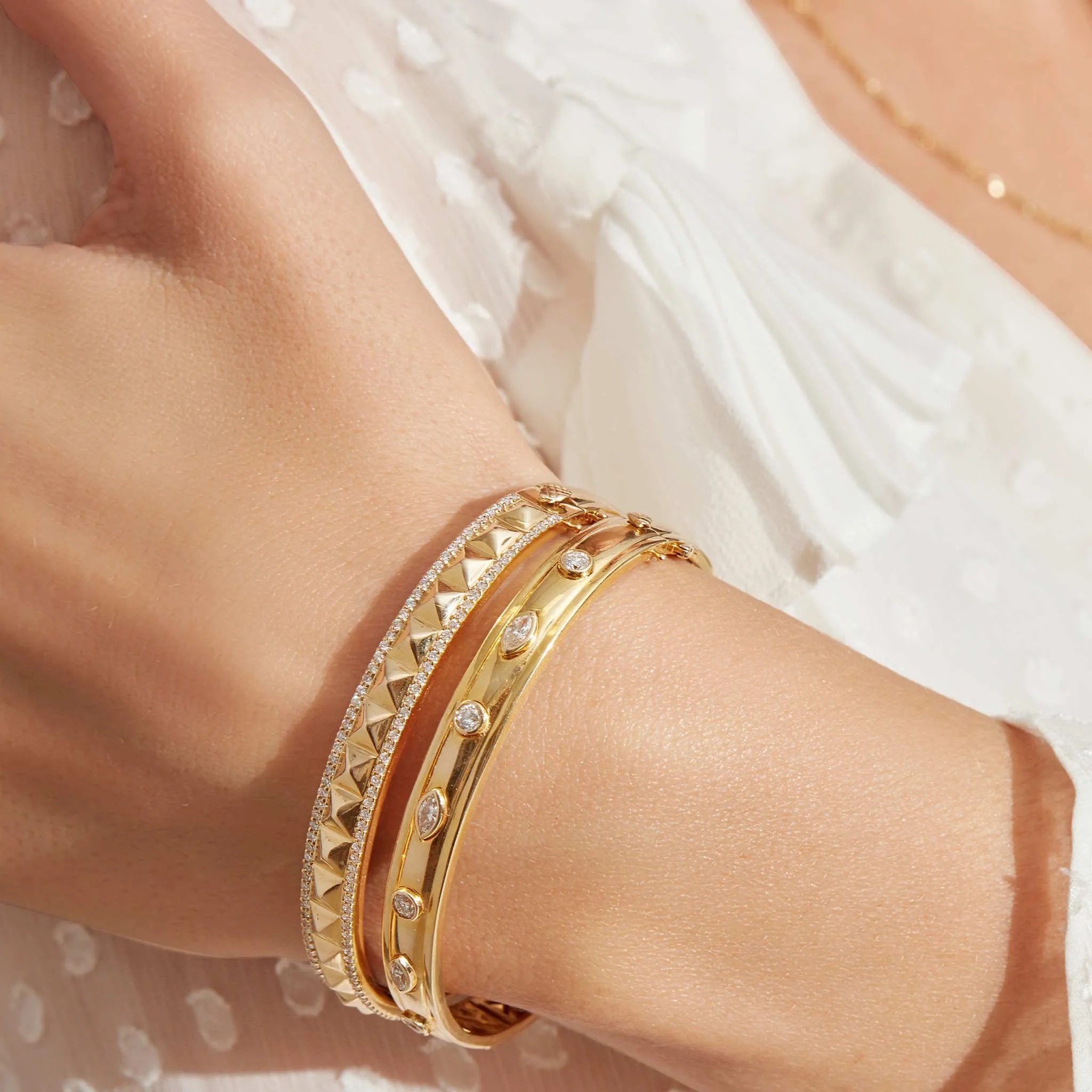 The Cassandra Bezel Set Round and Marquis Bangle