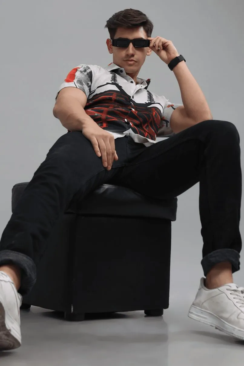 Tibetian Red Printed Shirt - Half - Wrinkle Free