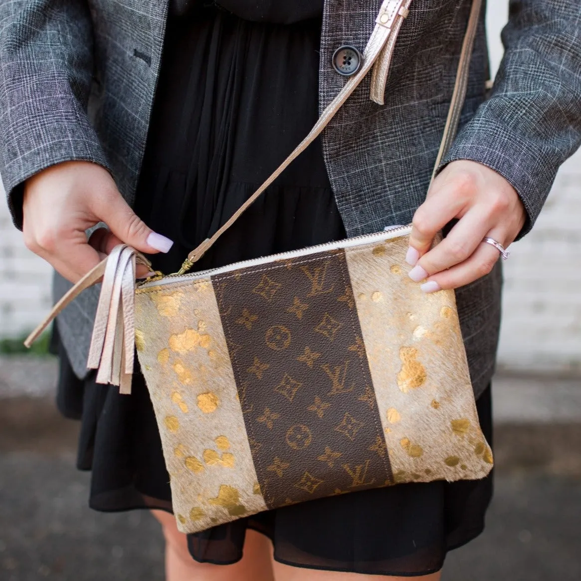 Upcycled LV Crossbody Bag in Gold Cowhide | Caroline