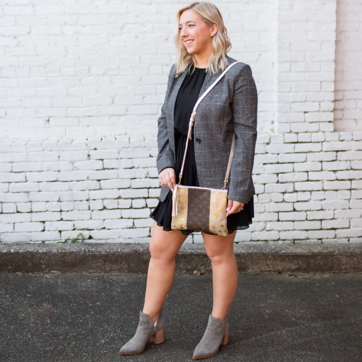 Upcycled LV Crossbody Bag in Gold Cowhide | Caroline