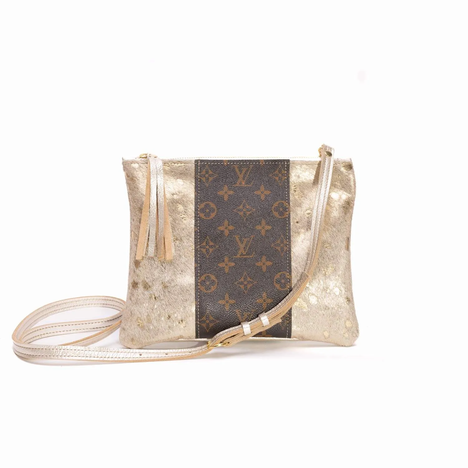 Upcycled LV Crossbody Bag in Gold Cowhide | Caroline