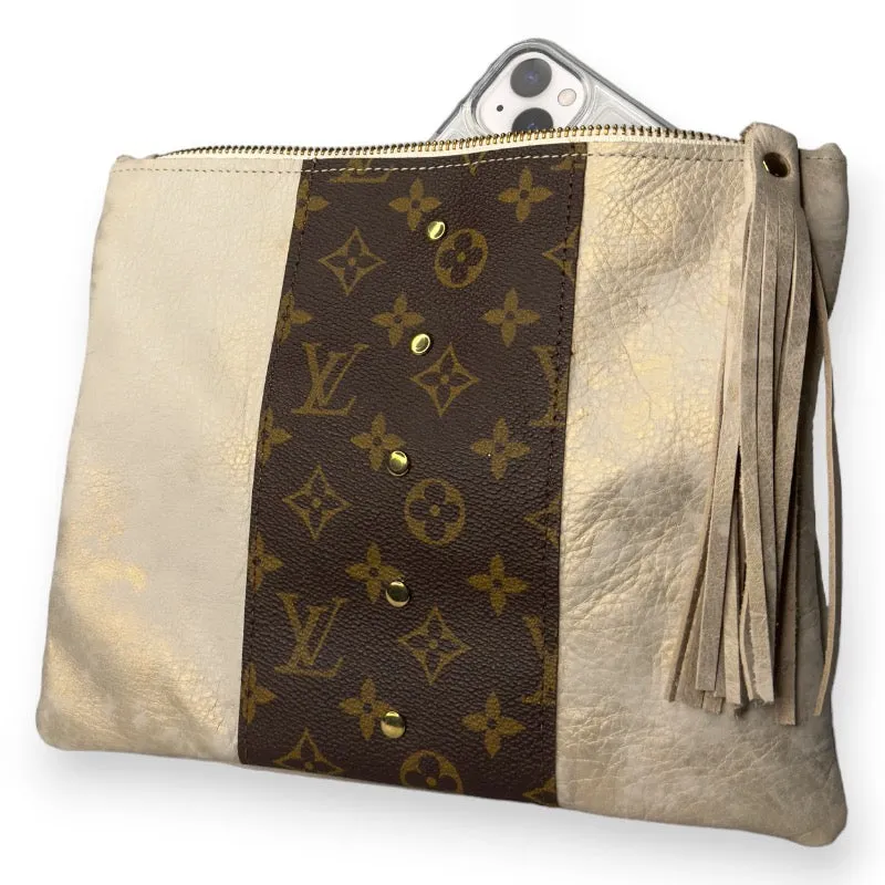 Upcycled LV Crossbody Bag in Stone Leather | Caroline