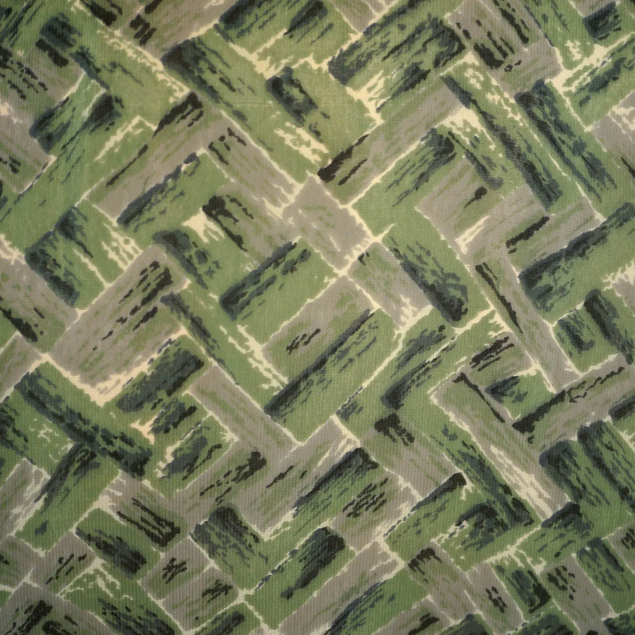 Vintage 1950s Dress Green &amp; Grey Rayon Abstract Geometric Print Size XL