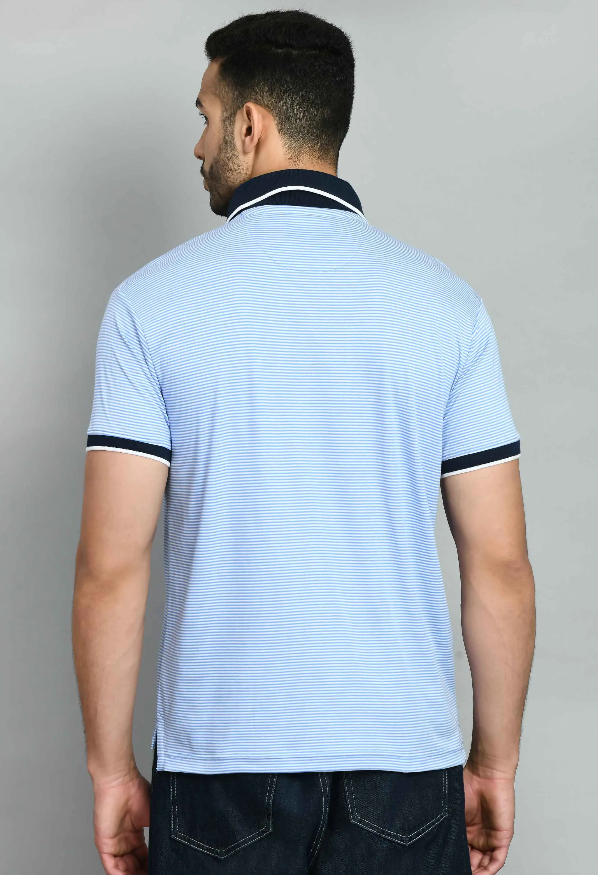 White Blue Polo Neck T-Shirt