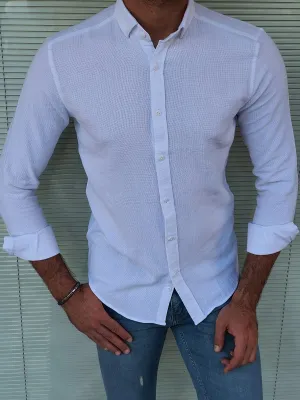 White Slim Fit Long Sleeve Cotton Shirt for Men by GentWith.com