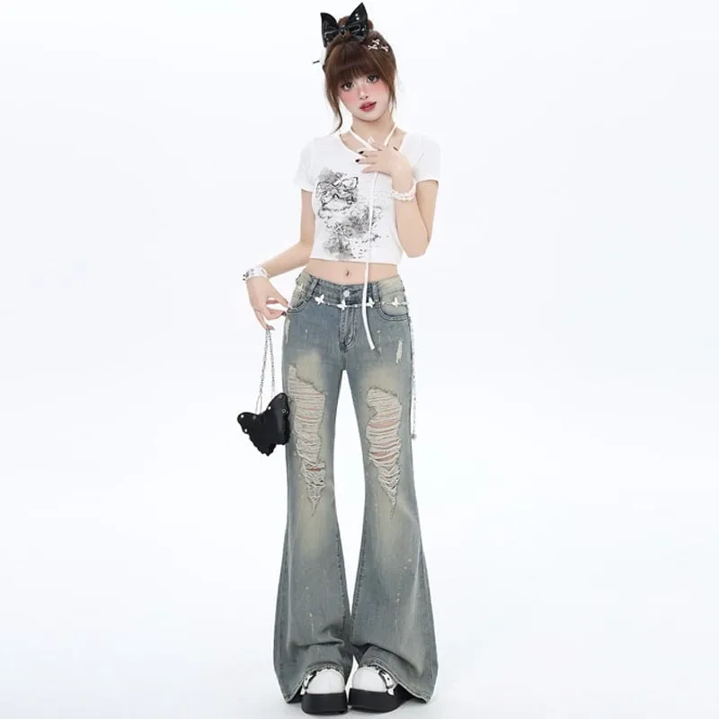 Y2K Style High Waist Slim Fit Flared Jeans