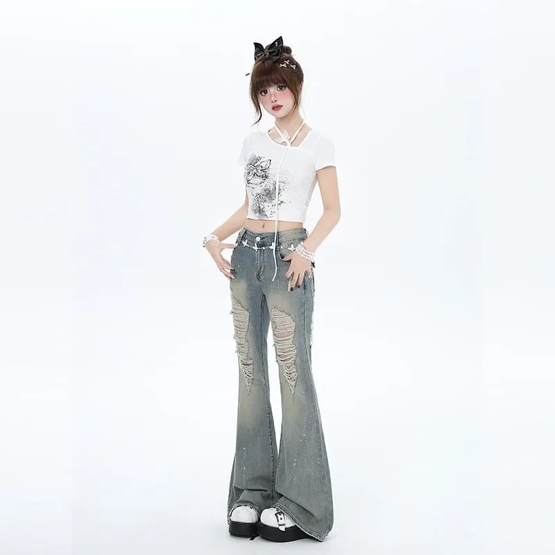 Y2K Style High Waist Slim Fit Flared Jeans