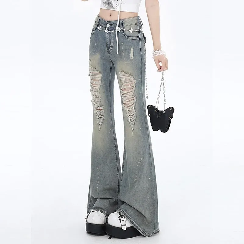 Y2K Style High Waist Slim Fit Flared Jeans