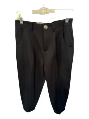 Zara Size 4 Black Cotton High Waist Front Pleat Barrel Pants